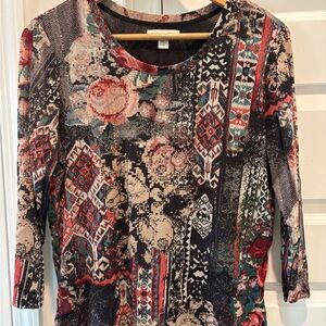 Coldwater Creek Multicolor Abstract Long Sleeve Top